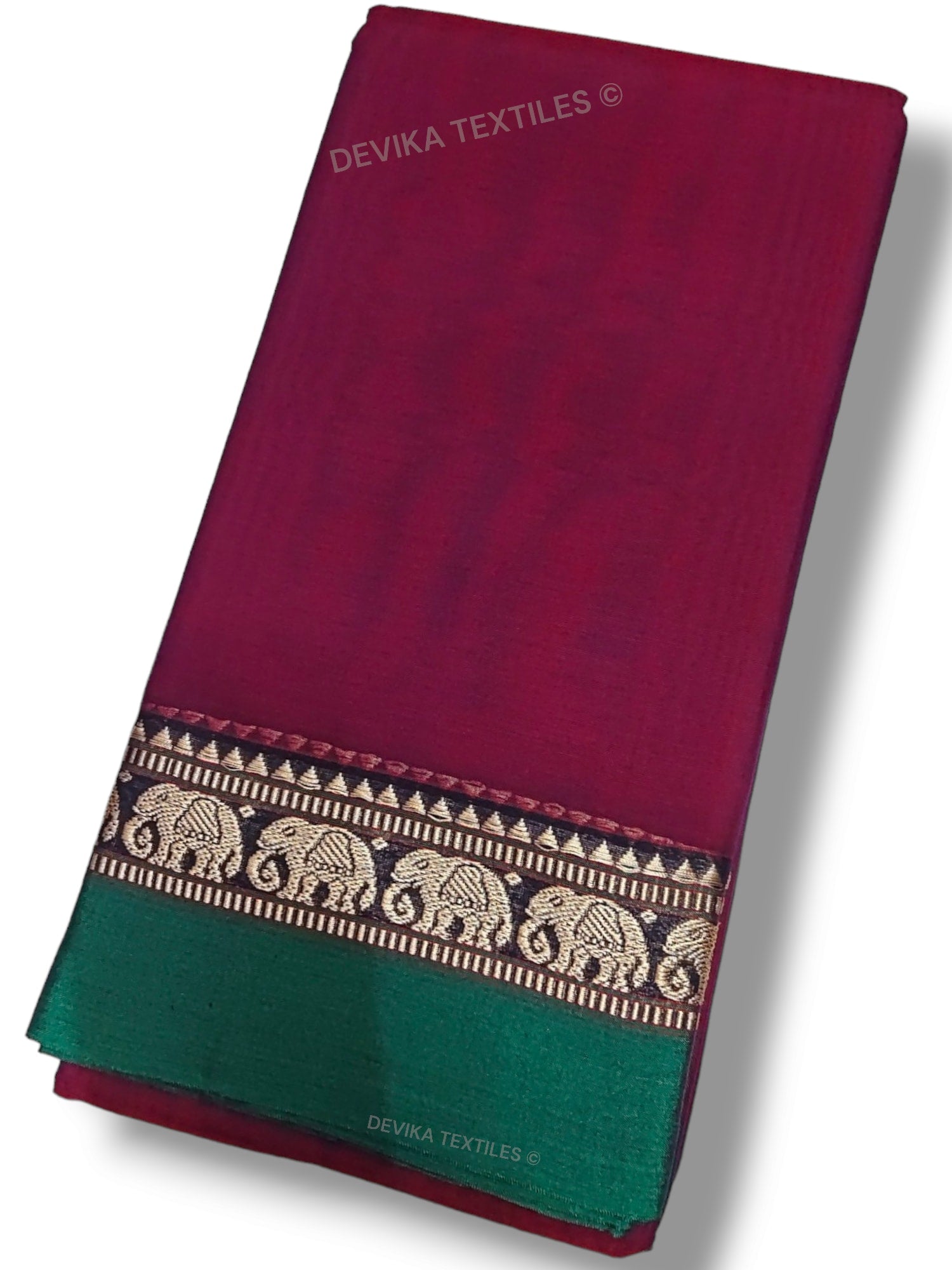 Magenta Elephant Border  100% Pure  Narayanpet Cotton saree with Running blouse piece