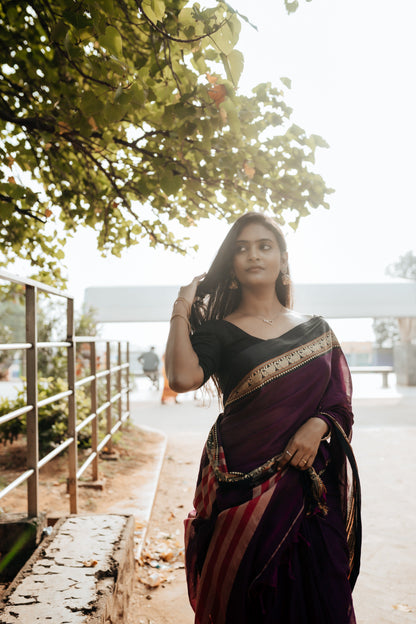 Magenta Elephant Thread woven Narayanpet Pure Cotton Saree