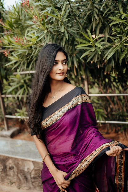 Magenta Elephant Thread woven Narayanpet Pure Cotton Saree