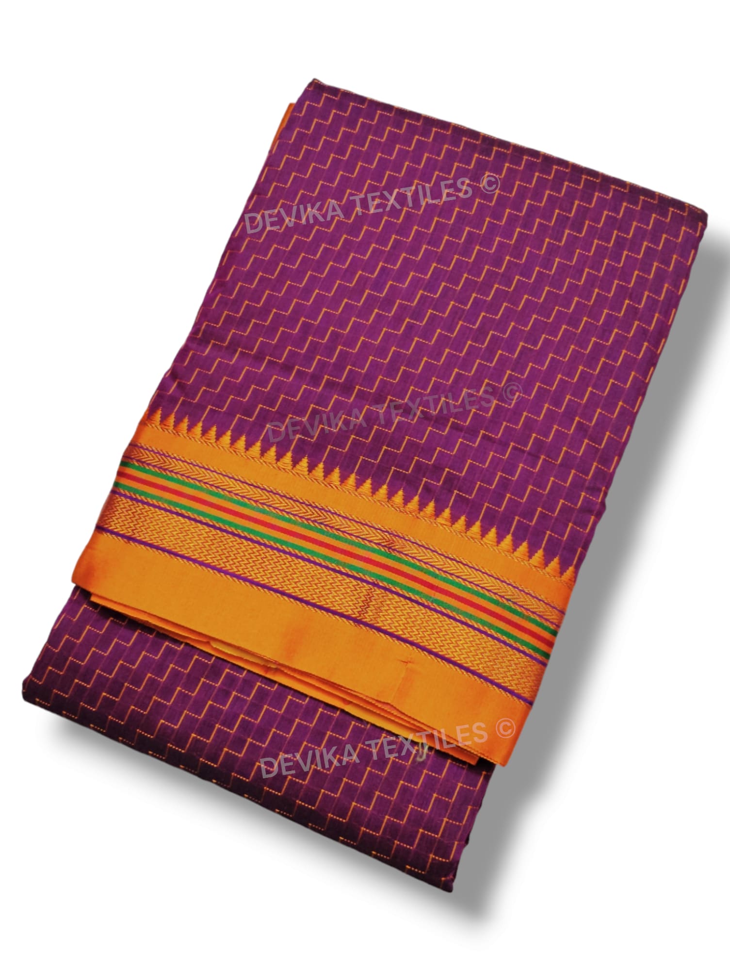 Magenta Ilkal Zig Zag Pattern Cottonsilk Saree with running blouse piece