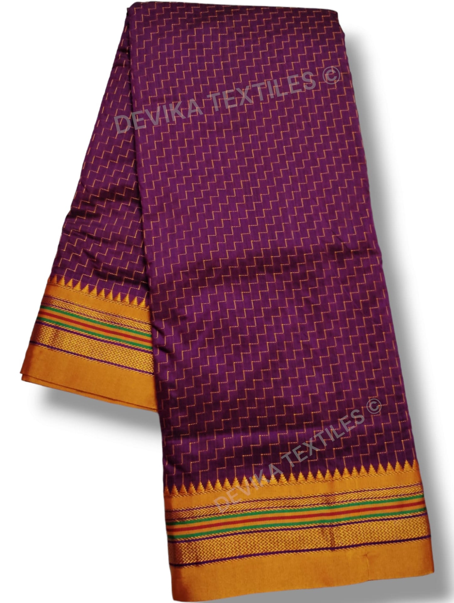 Magenta Ilkal Zig Zag Pattern Cottonsilk Saree with running blouse piece