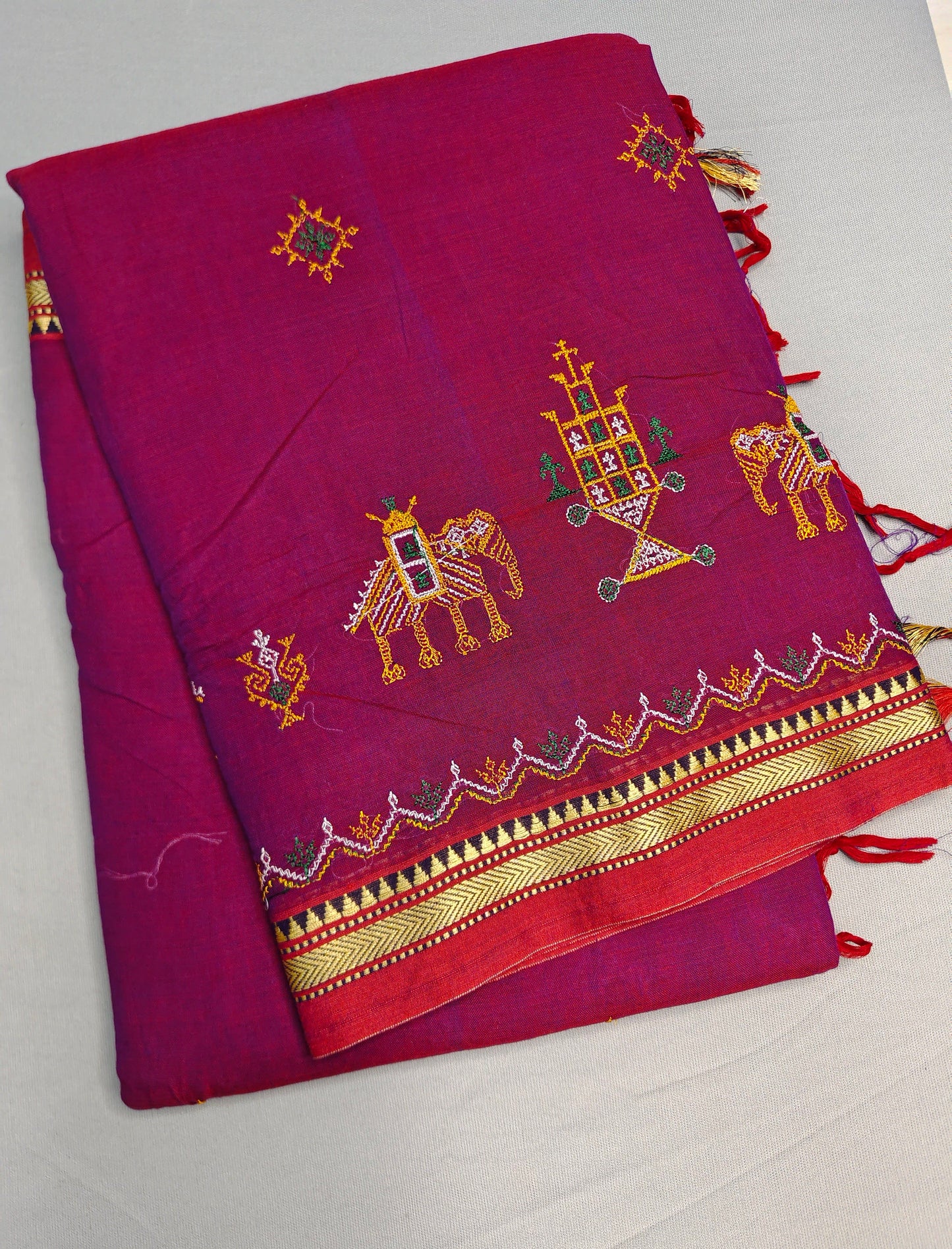 Magenta Kasuti Embroidered Narayanapet Pure Cotton saree