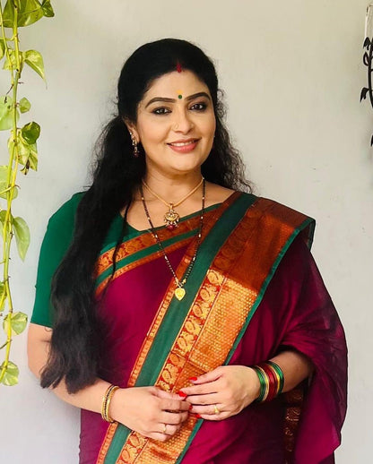 Magenta Narayanapet Pure Cotton saree with running blouse piece (same as saree)