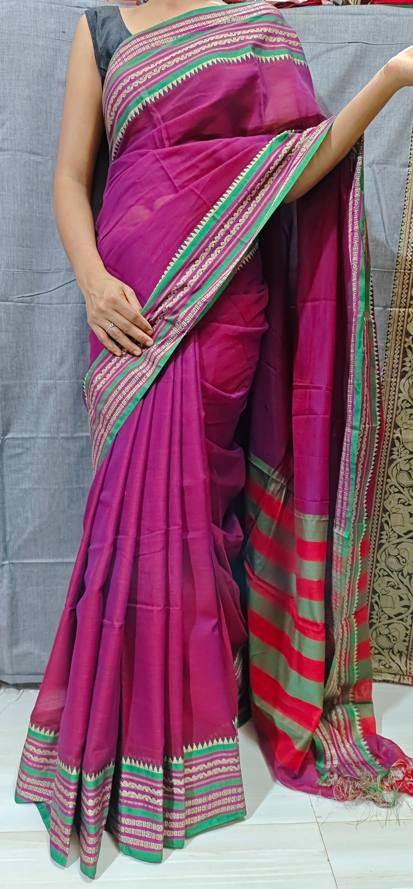 Magenta Orissa Pattern Narayanpeth Pure Cotton saree