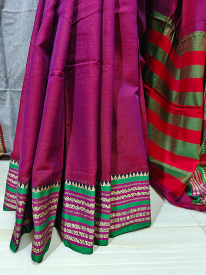 Magenta Orissa Pattern Narayanpeth Pure Cotton saree