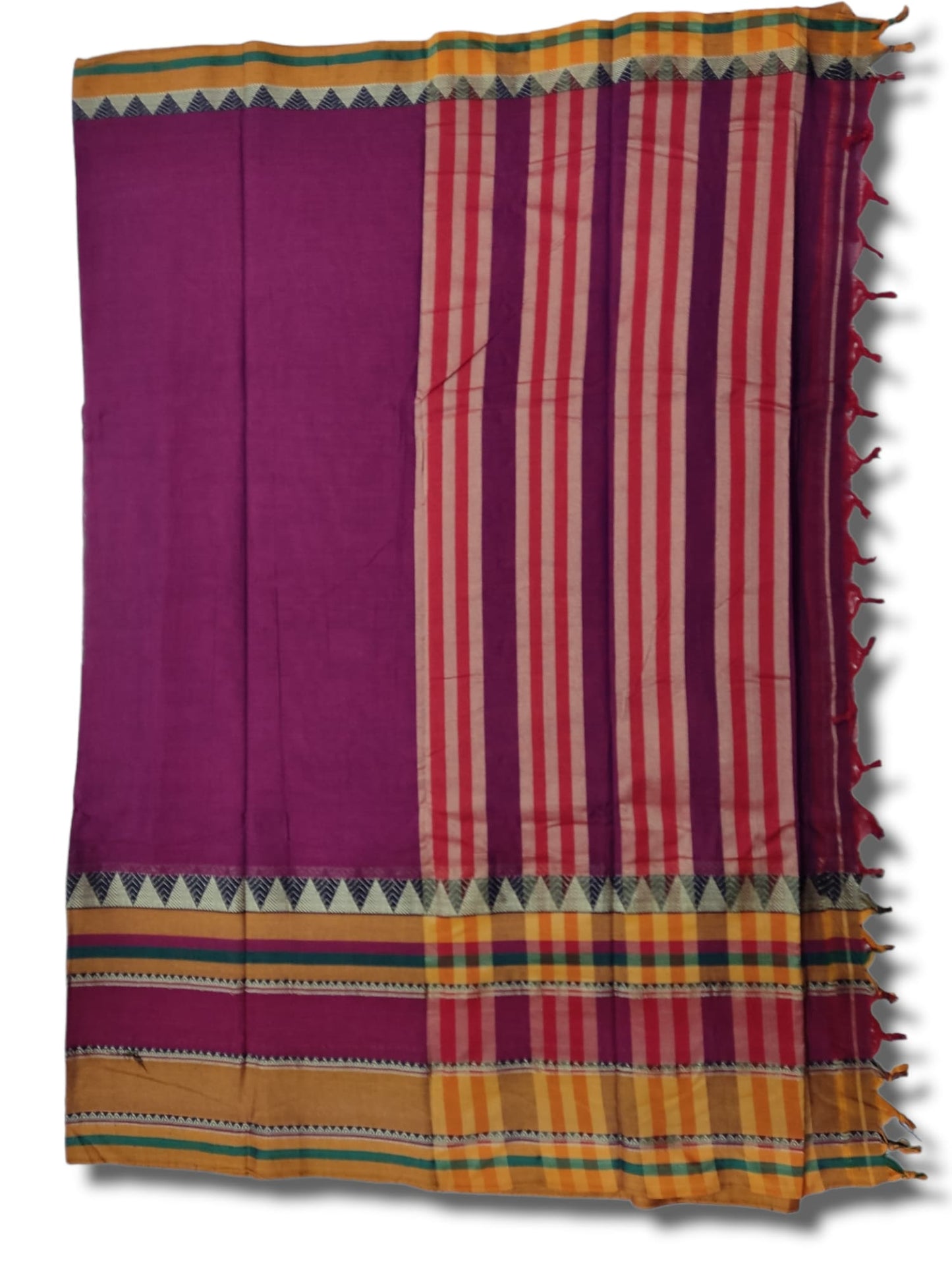 Magenta Rangoli Border Narayanpet Pure Handloom Cotton Saree with Running blouse piece