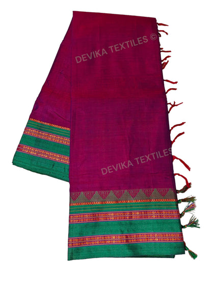 Magenta Sanvi Narayanpeth Pure Handloom Cotton Saree With Running Blouse Piece(Same As saree)