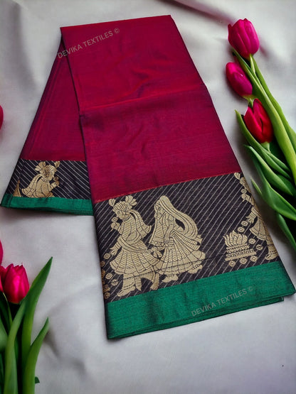 Magenta Sapthapadhi Narayanpeth Pure Handloom Cotton saree with Running blouse piece (Same As Saree)