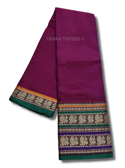 Magenta Shravvya Border Narayanpet Pure Handloom Cotton Sarees with Running blouse piece(Sam as saree)