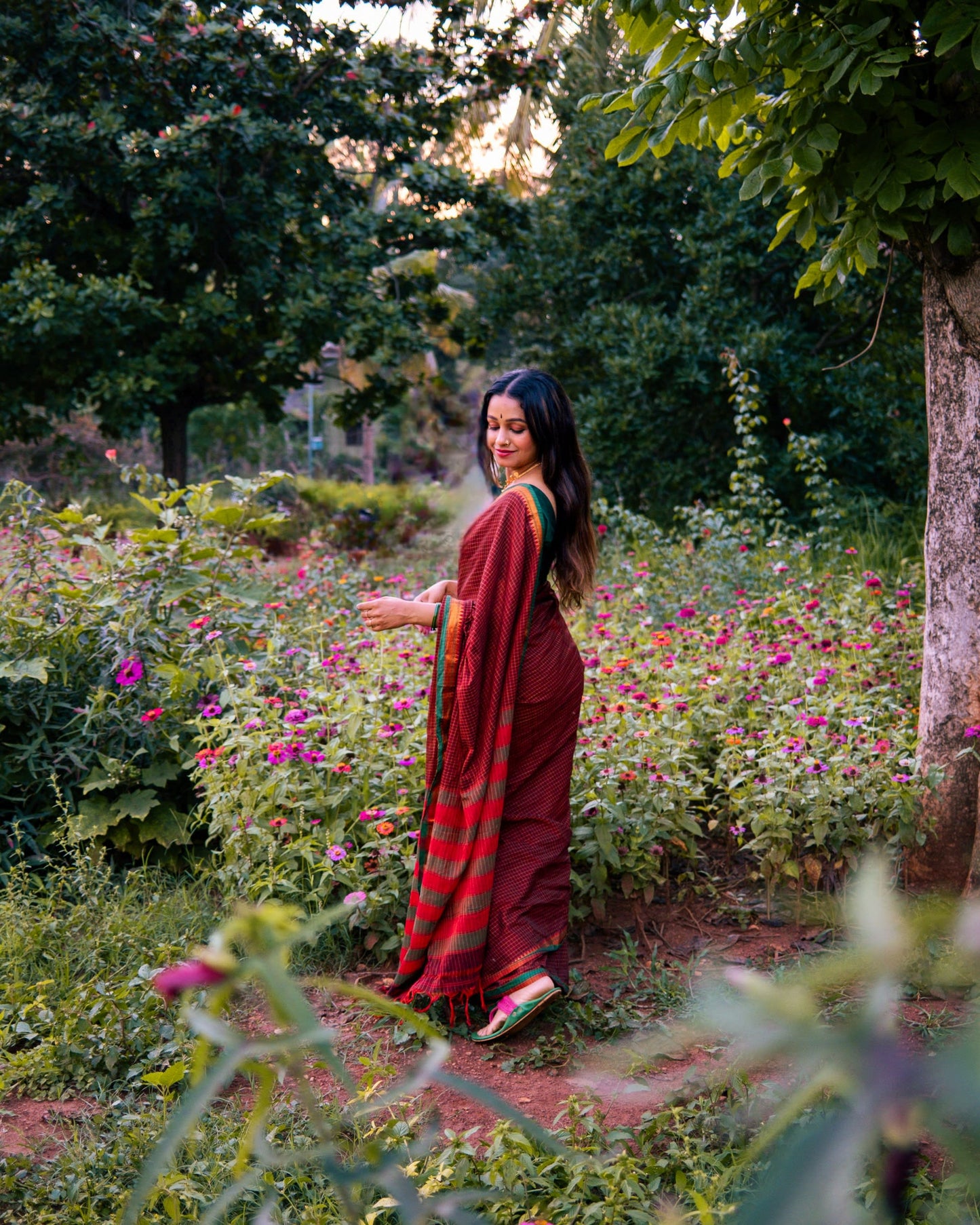 Maroon Ashwini Checked Pattern Narayanpet Pure Cotton saree