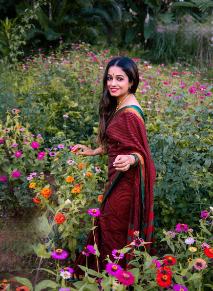 Maroon Ashwini Checked Pattern Narayanpet Pure Cotton saree