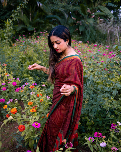 Maroon Ashwini Checked Pattern Narayanpet Pure Cotton saree