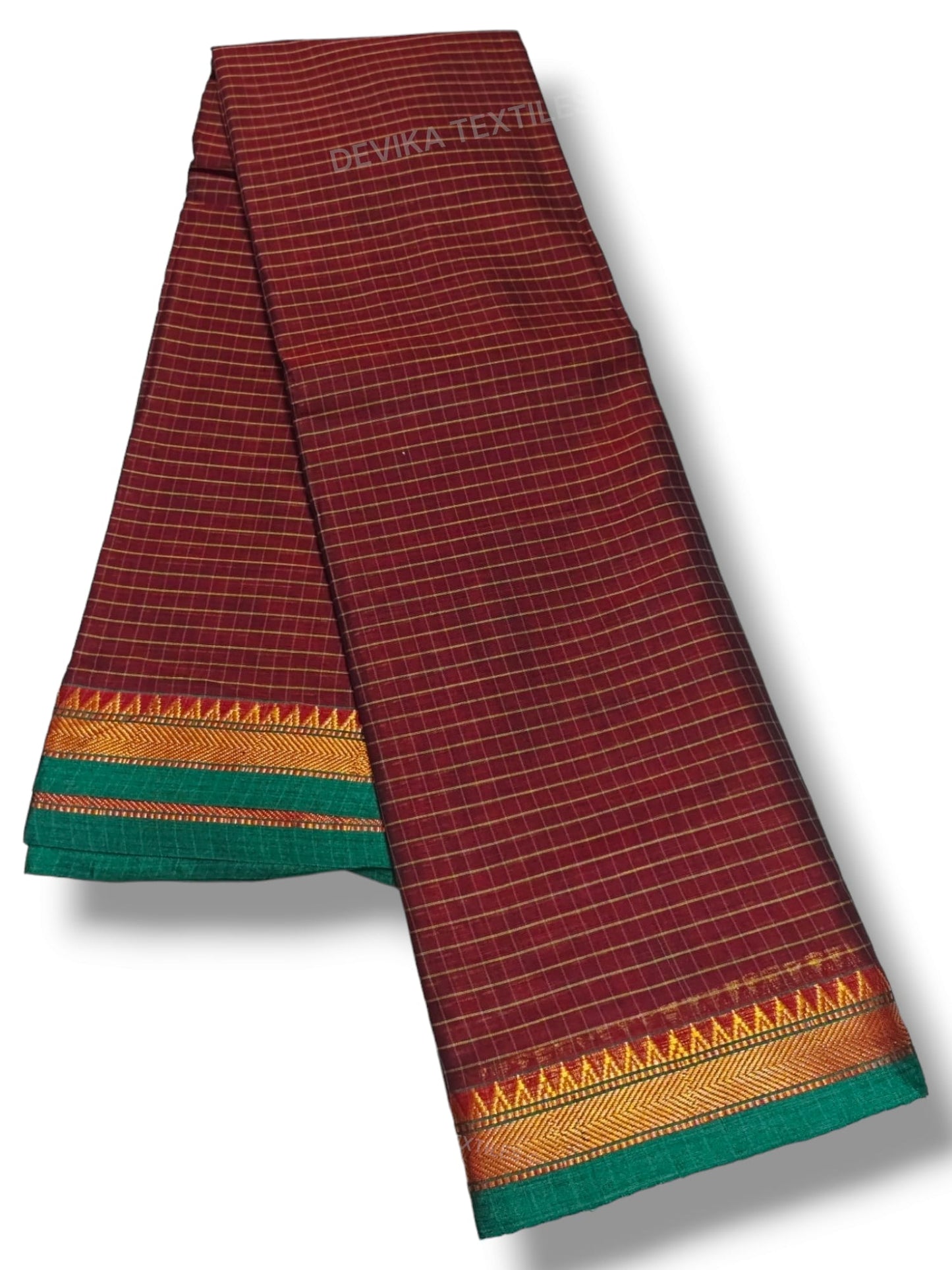 Maroon Ashwini checked Pattern Narayanapet Pure Cotton saree with running blouse piece (Same as saree)