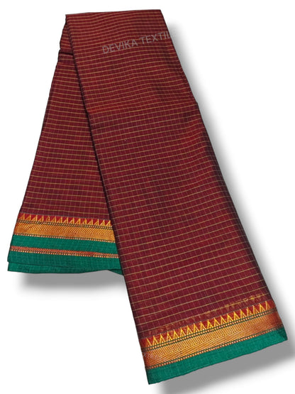 Maroon Ashwini checked Pattern Narayanapet Pure Cotton saree with running blouse piece (Same as saree)