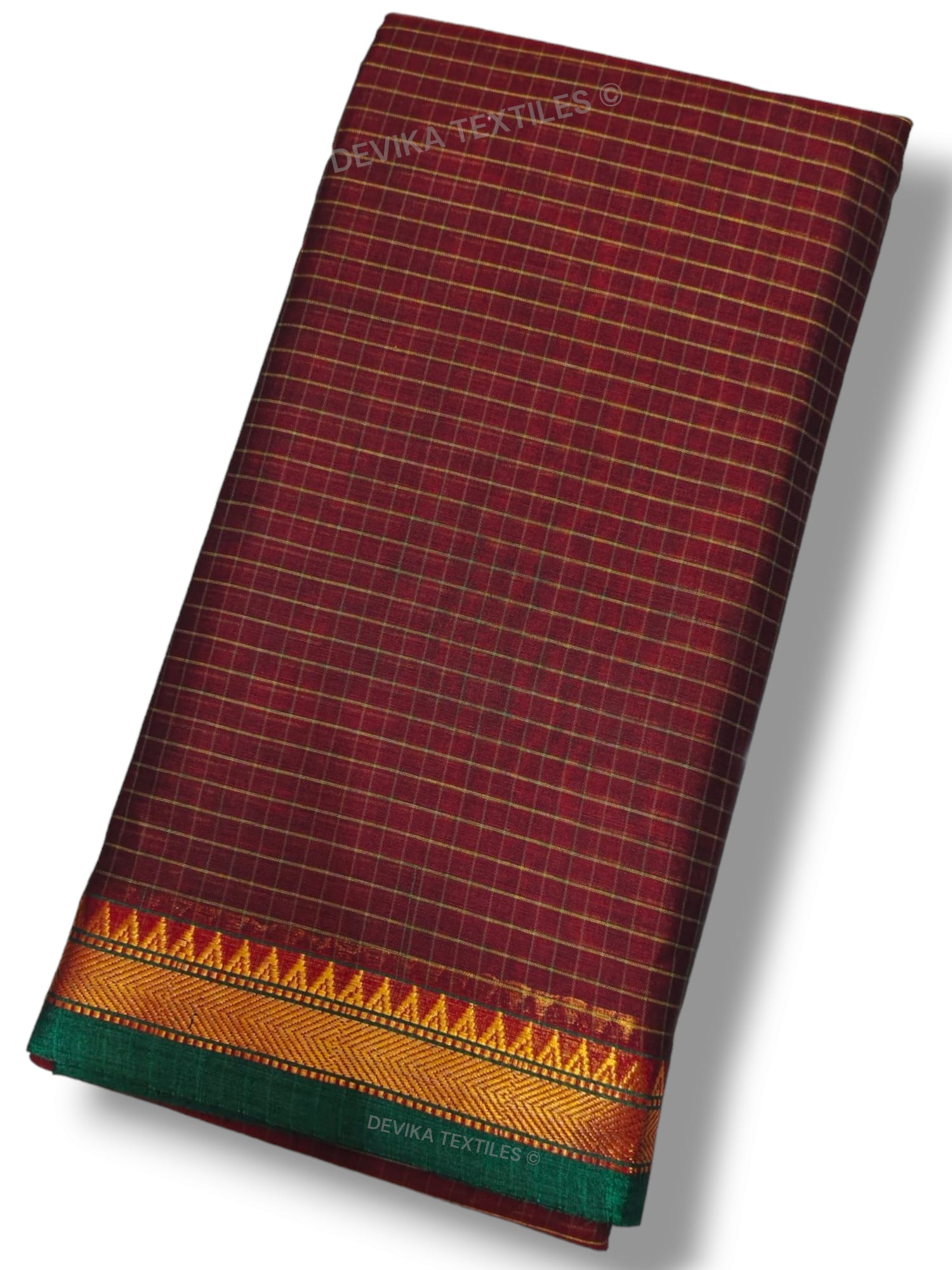 Maroon Ashwini checked Pattern Narayanapet Pure Cotton saree with running blouse piece (Same as saree)