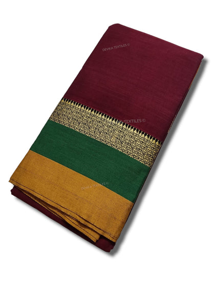 Maroon Avani Border Narayanpet Pure Handloom Cotton Sarees with Running blouse piece