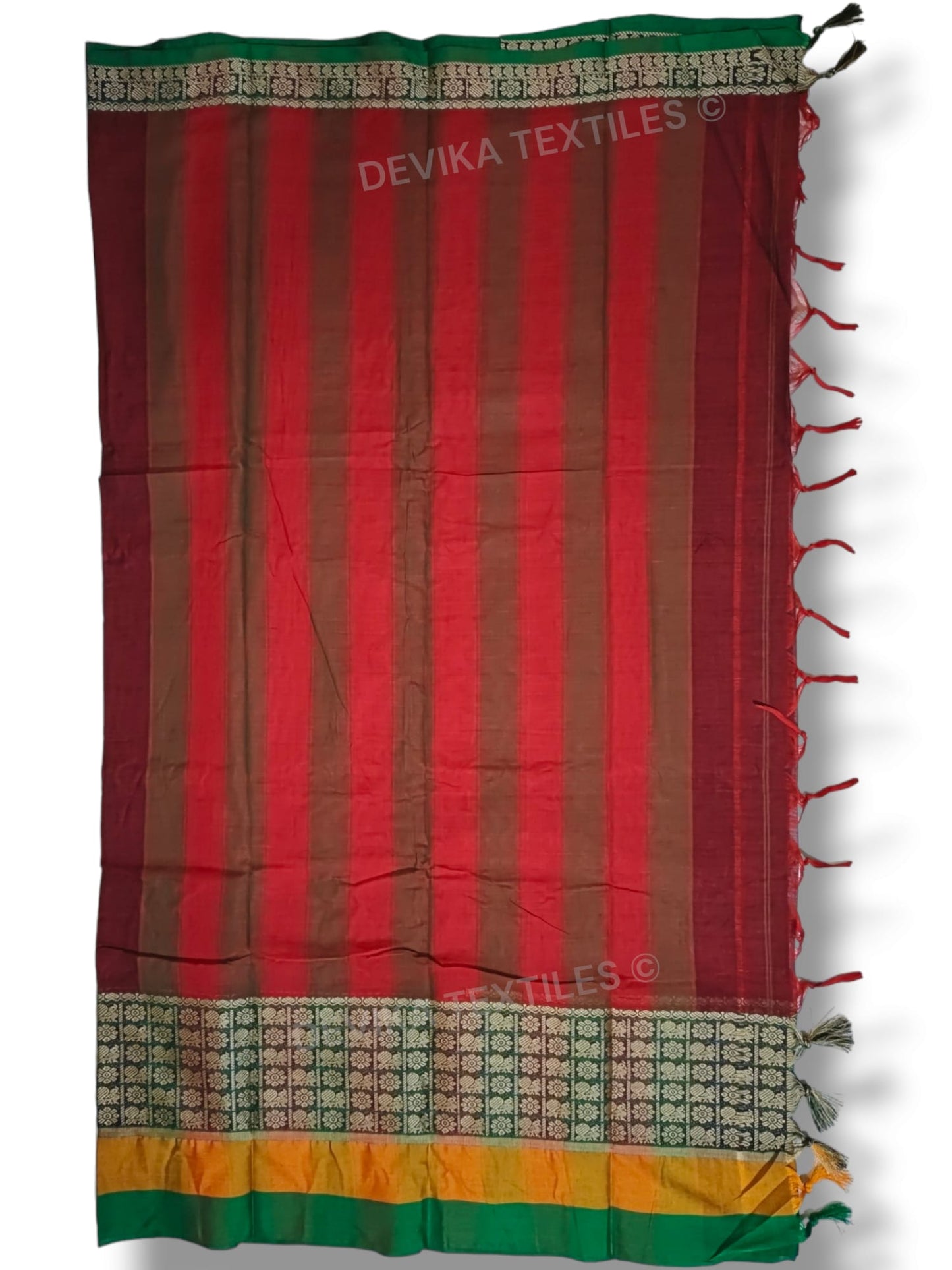 Maroon ChandraKala Narayanpeth Pure Handloom Cotton Saree With Running Blouse Piece(Same As saree)