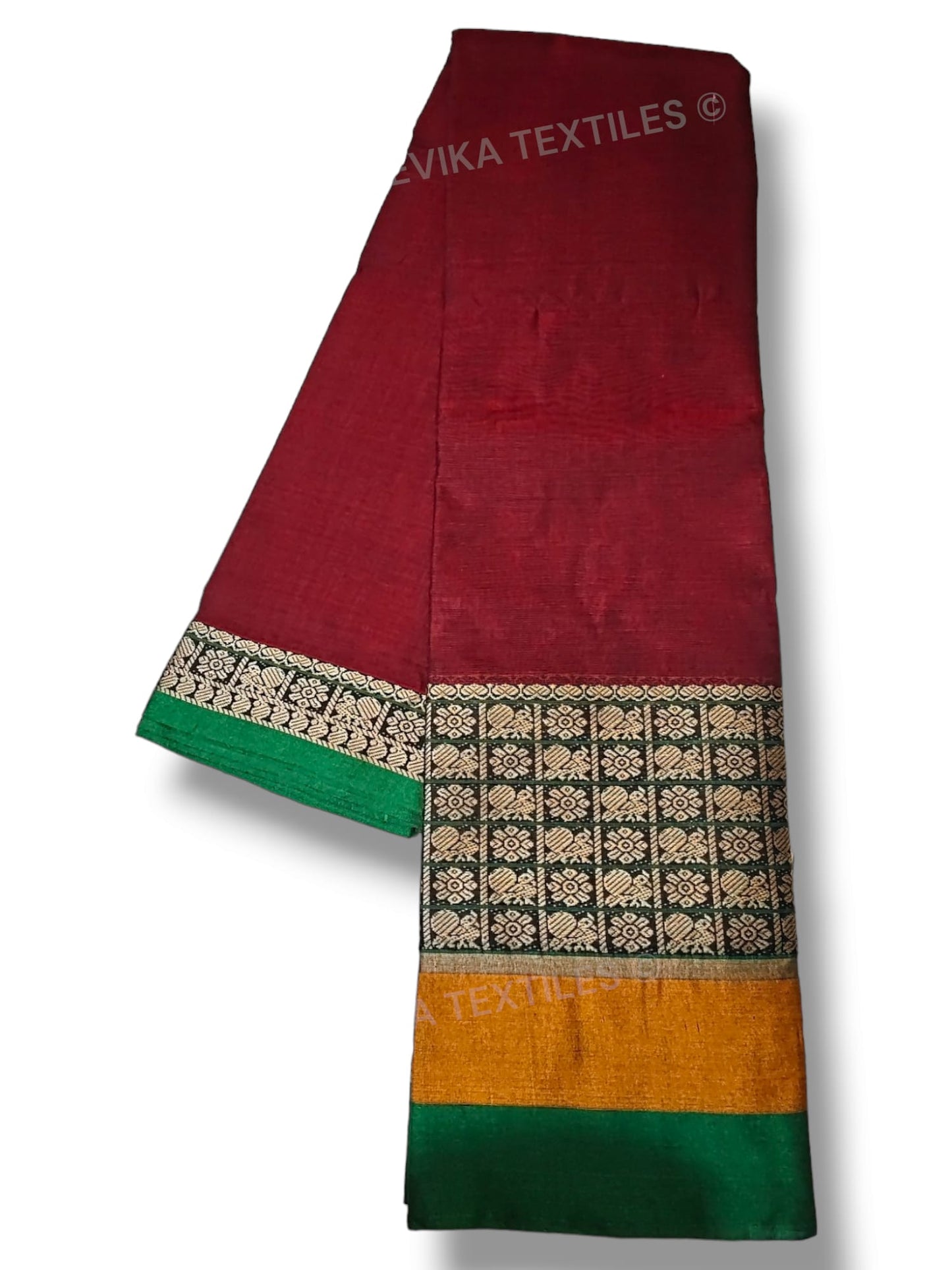 Maroon ChandraKala Narayanpeth Pure Handloom Cotton Saree With Running Blouse Piece(Same As saree)