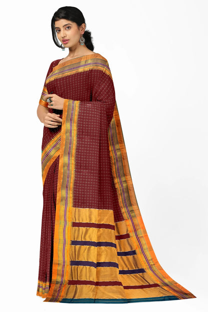 Maroon Cottonsilk Ilkal starplus pattern saree with running blouse piece(same as saree)