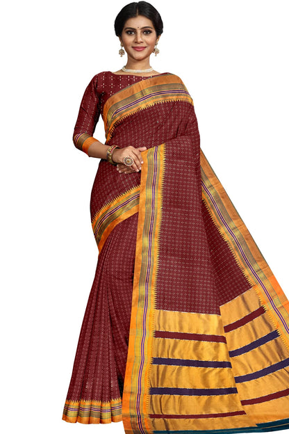 Maroon Cottonsilk Ilkal starplus pattern saree with running blouse piece(same as saree)