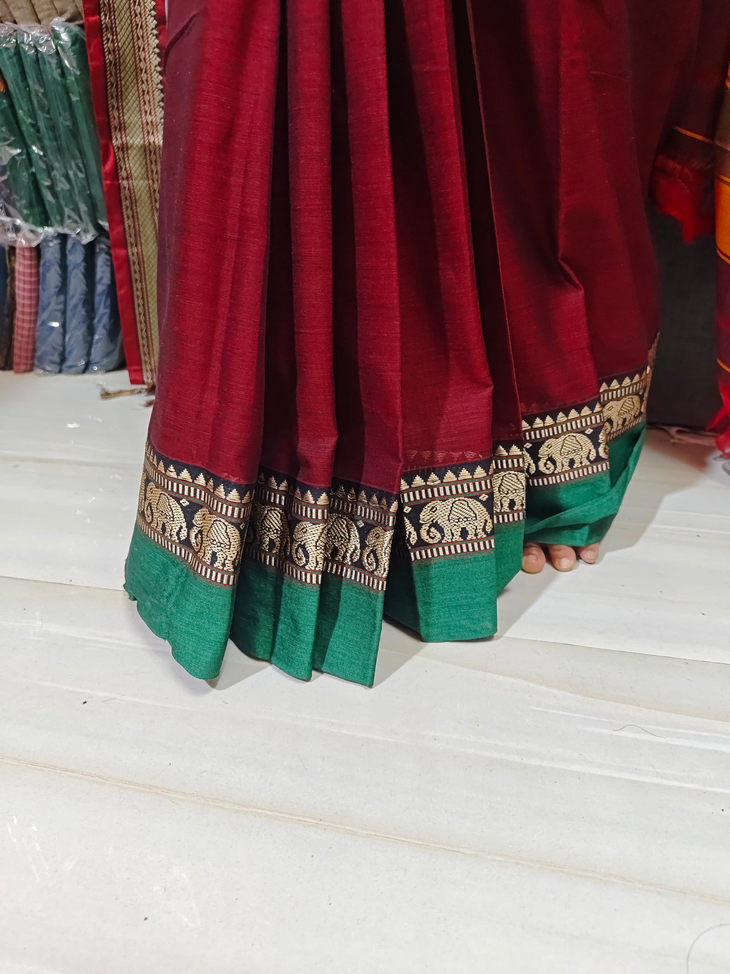 Maroon Elephant Border Narayanpet Pure cotton saree