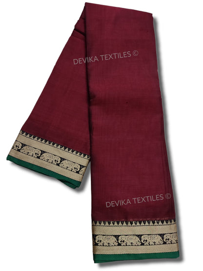 Maroon Elephant Thread Border Narayanpet Pure Handloom Cotton Sarees with Running blouse piece (Tanvi)
