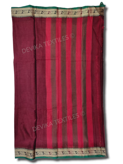 Maroon Elephant Thread Border Narayanpet Pure Handloom Cotton Sarees with Running blouse piece (Tanvi)