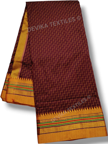 Maroon Ilkal Zig Zag Pattern Cottonsilk Saree with running blouse piece
