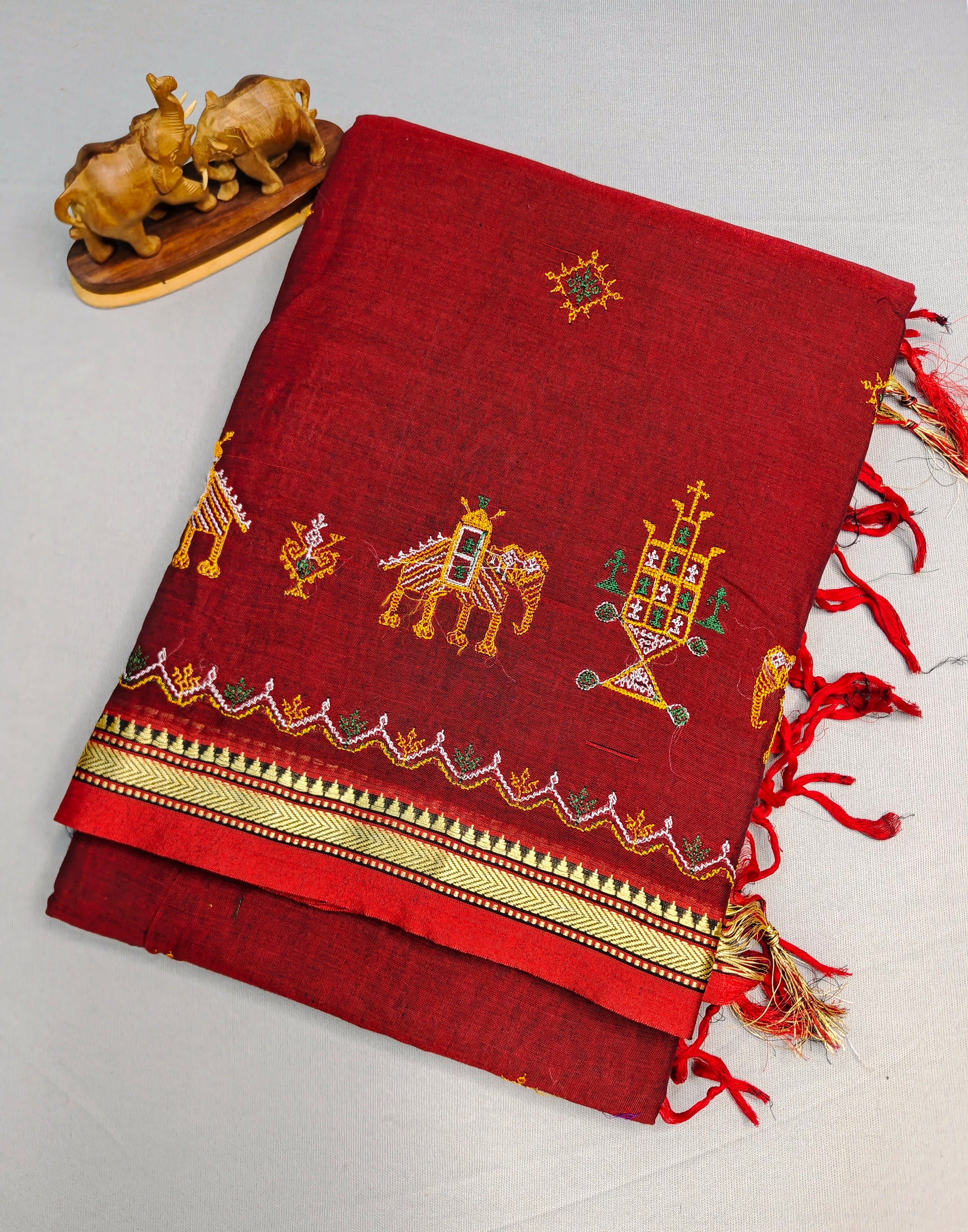 Maroon Kasuti Embroidered Narayanapet Pure Cotton saree