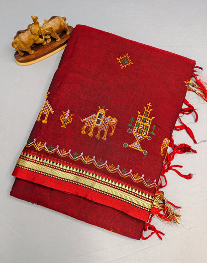 Maroon Kasuti Embroidered Narayanapet Pure Cotton saree