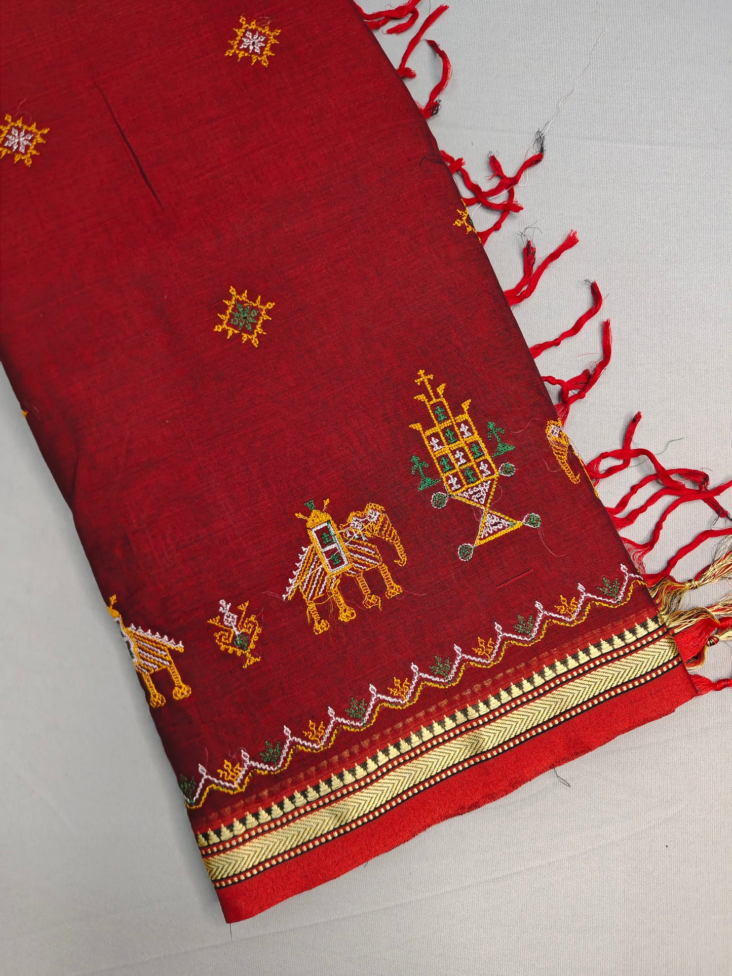 Maroon Kasuti Embroidered Narayanapet Pure Cotton saree