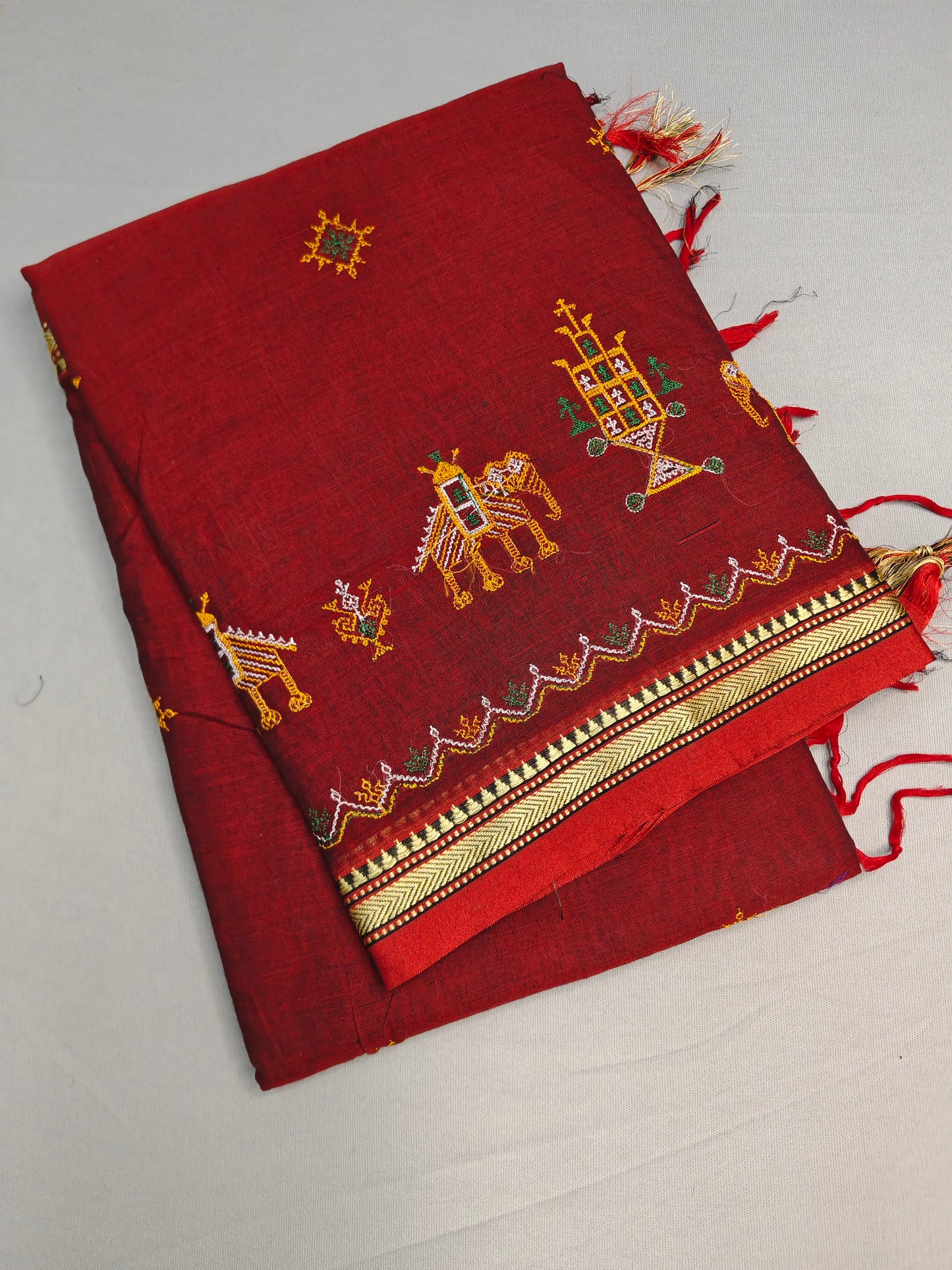 Maroon Kasuti Embroidered Narayanapet Pure Cotton saree