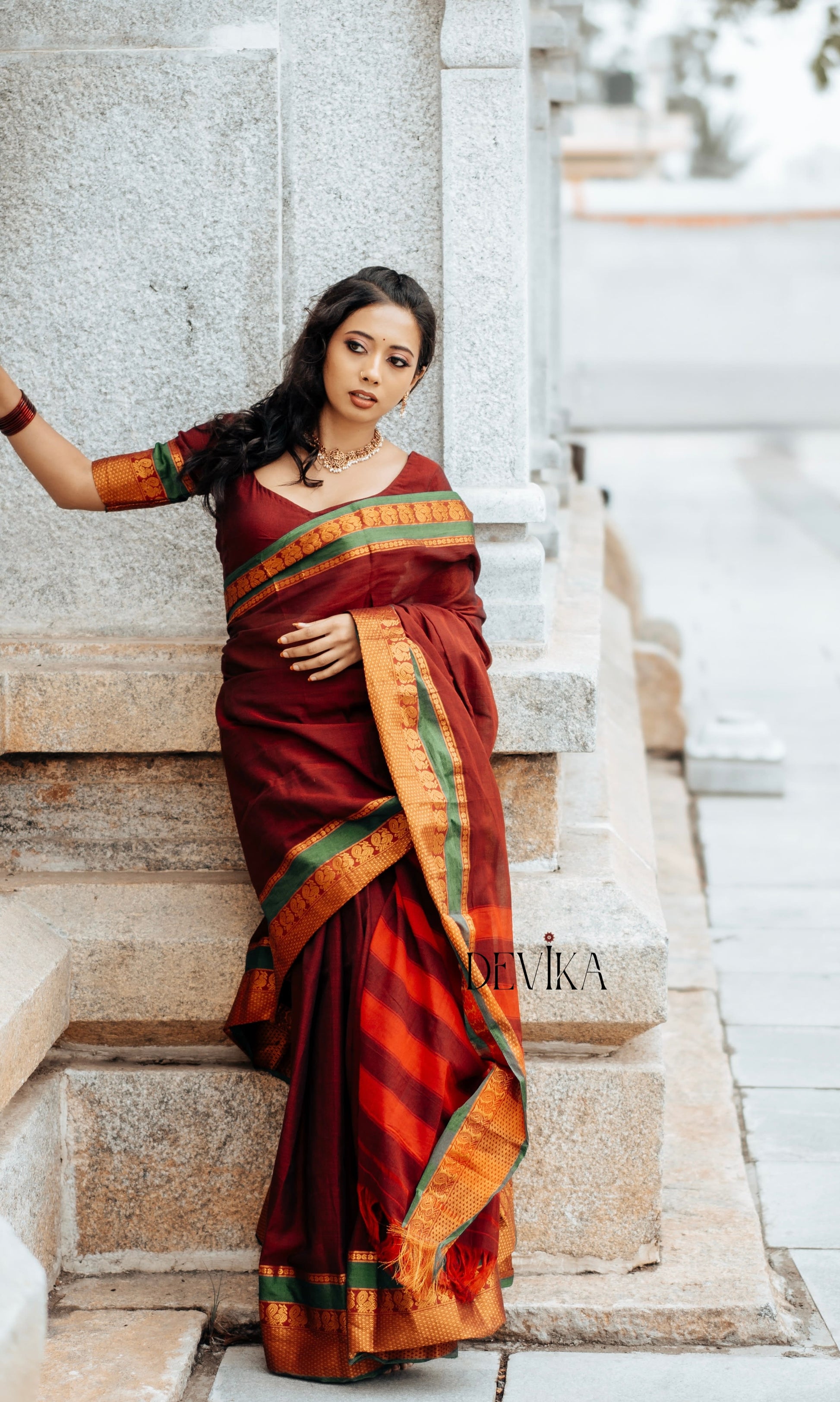 Maroon Peacock Narayanpet Pure cotton saree