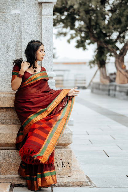 Maroon Peacock Narayanpet Pure cotton saree