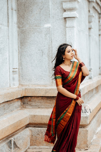 Maroon Peacock Narayanpet Pure cotton saree