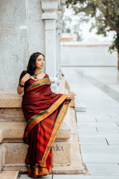 Maroon Peacock Narayanpet Pure cotton saree