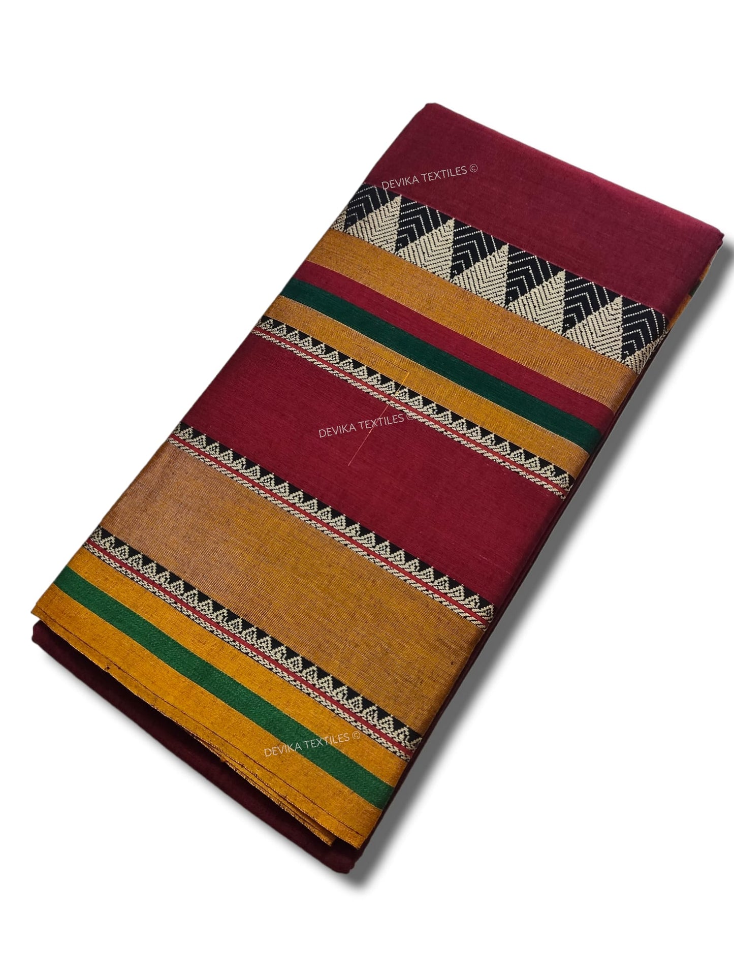 Maroon Rangoli Border Narayanpet Pure Handloom Cotton Sarees with Running blouse piece