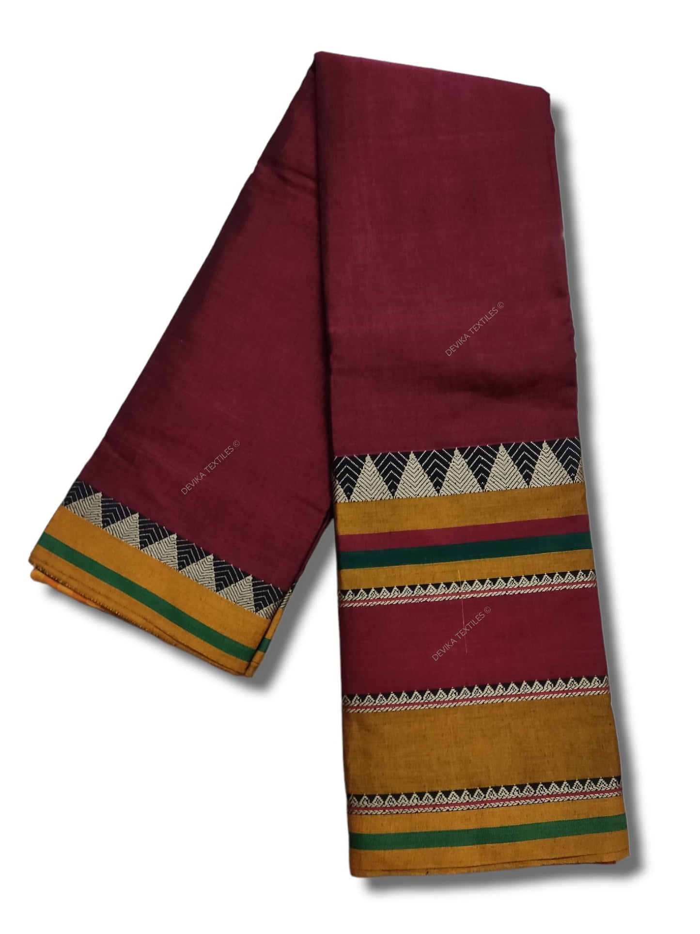 Maroon Rangoli Border Narayanpet Pure Handloom Cotton Sarees with Running blouse piece