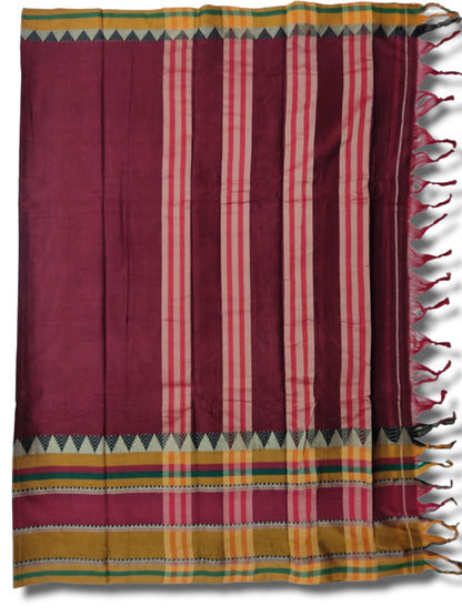 Maroon Rangoli Border Narayanpet Pure Handloom Cotton Sarees with Running blouse piece