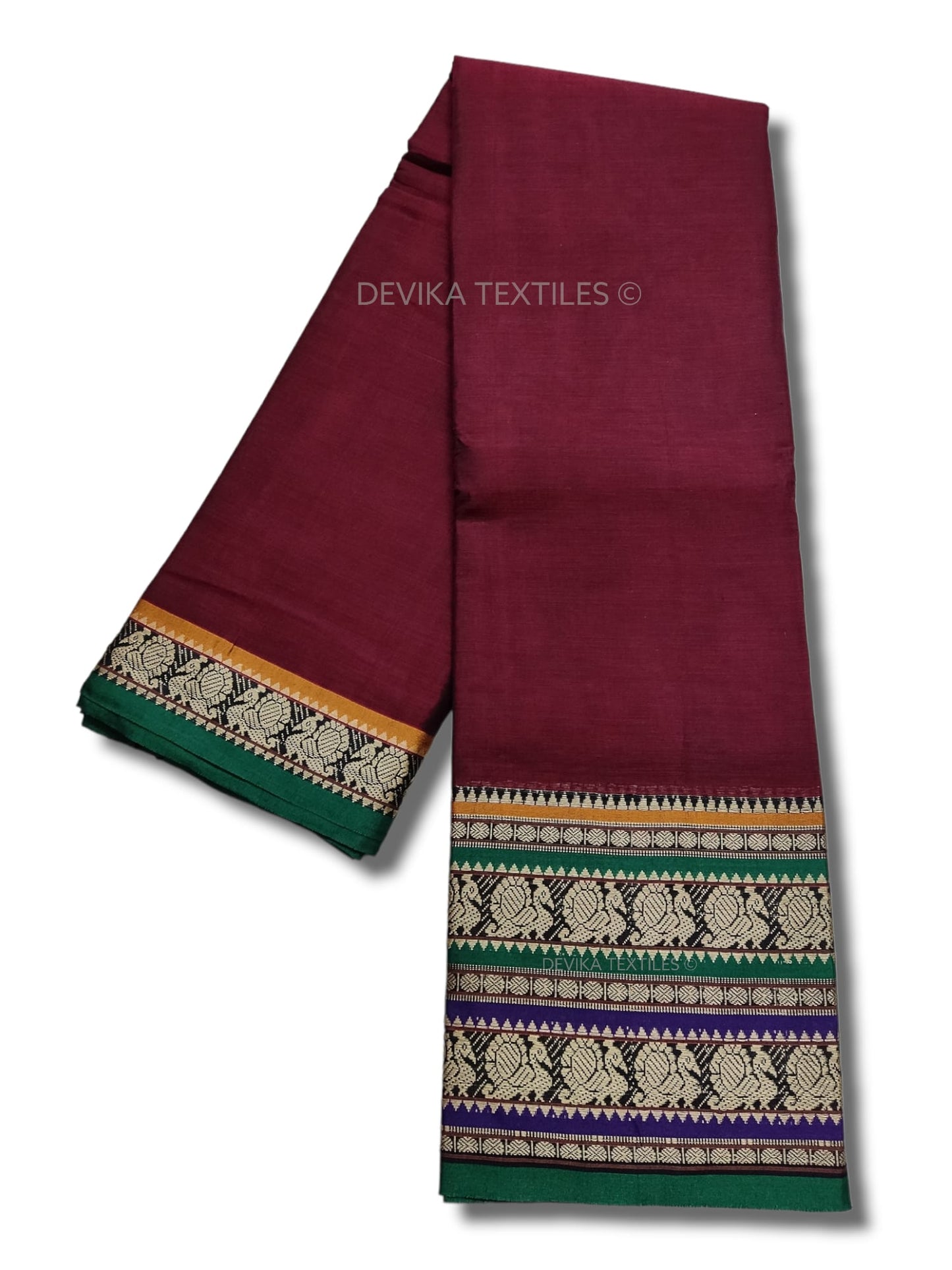Maroon Shravya Border Narayanpet Pure Handloom Cotton Sarees with Running blouse piece(Sam as saree)