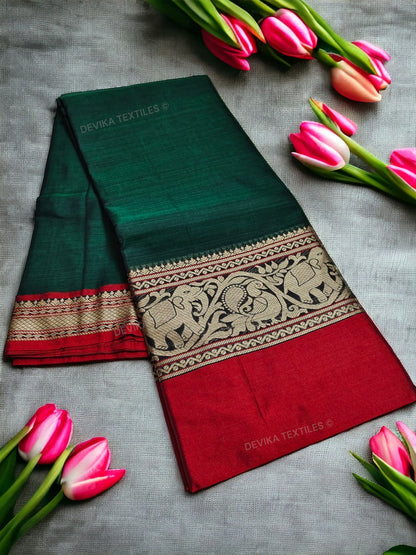 Bottle Green Tanvi Thread Narayanpeth Pure Handloom Cotton saree with Running blouse piece (Same As Saree)