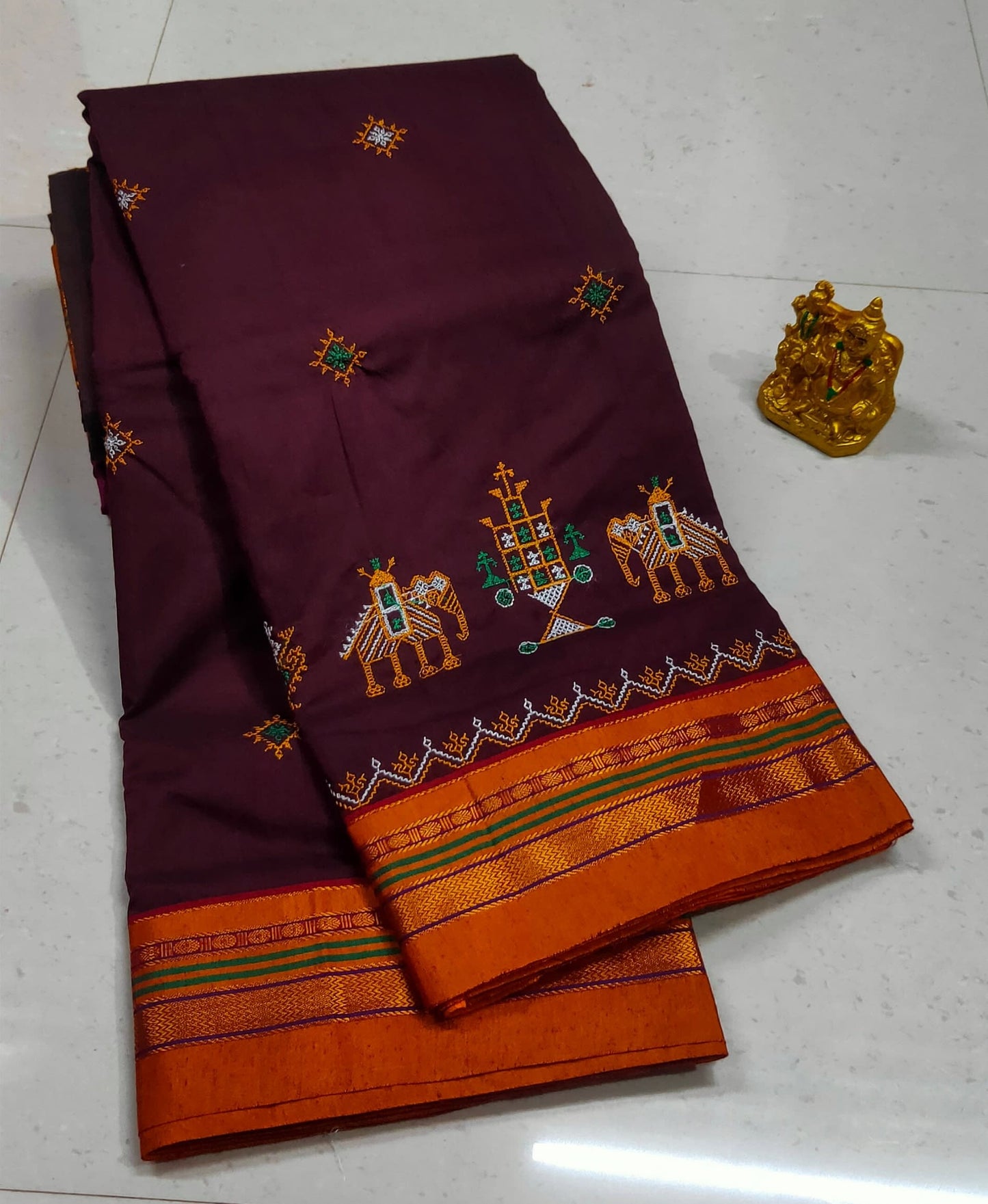 Maroon ilkal  Kasuti Work Acrylic Cotton saree