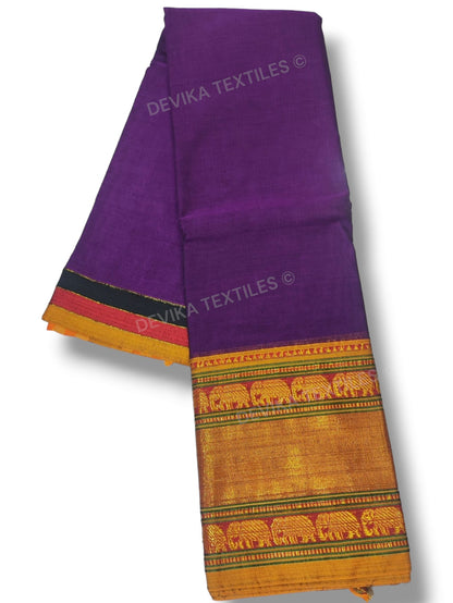 Meganta  Double Elephant Jari Border Narayanpeth handloom Cotton Saree with Running blouse piece