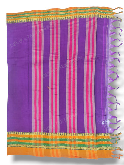Meganta  Double Elephant Jari Border Narayanpeth handloom Cotton Saree with Running blouse piece