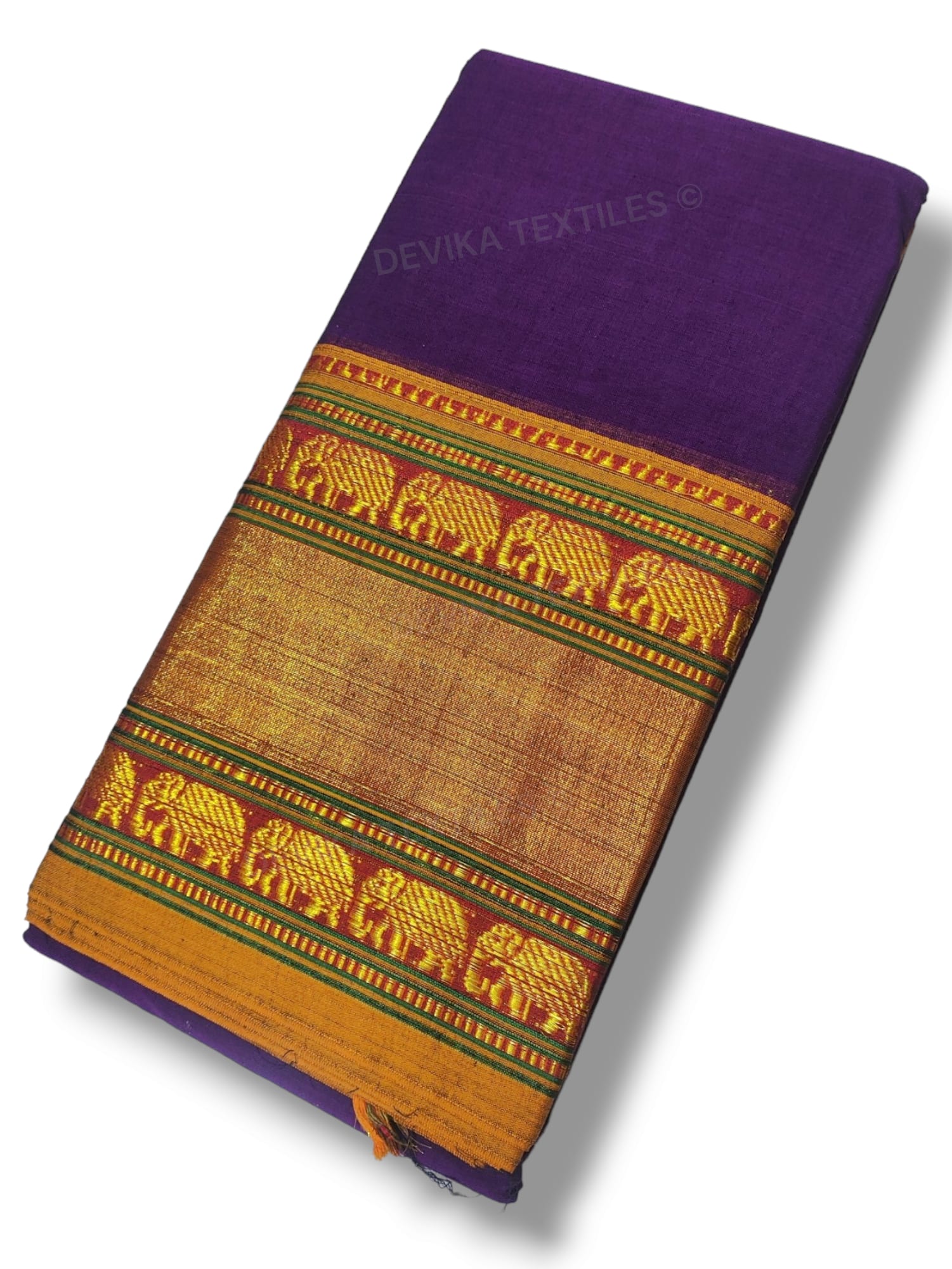 Meganta  Double Elephant Jari Border Narayanpeth handloom Cotton Saree with Running blouse piece