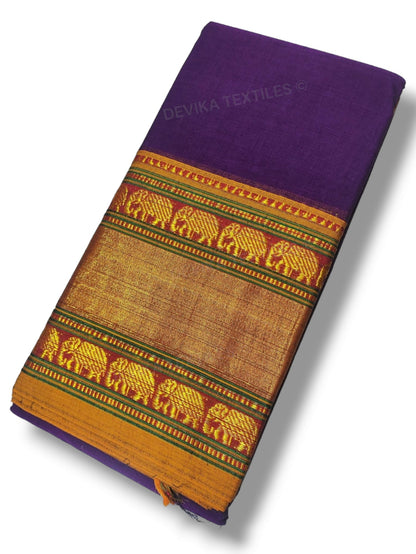 Meganta  Double Elephant Jari Border Narayanpeth handloom Cotton Saree with Running blouse piece