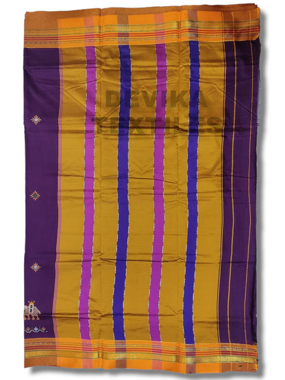 Meganta color Cottonsilk ilkal Kasuti work saree with blouse piece