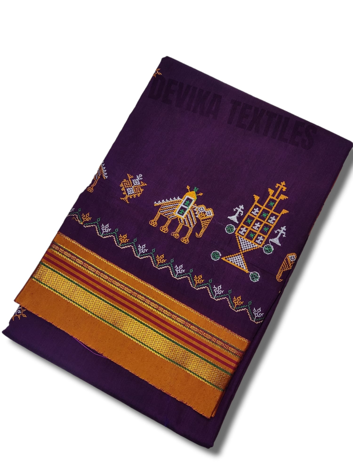 Meganta color Cottonsilk ilkal Kasuti work saree with blouse piece