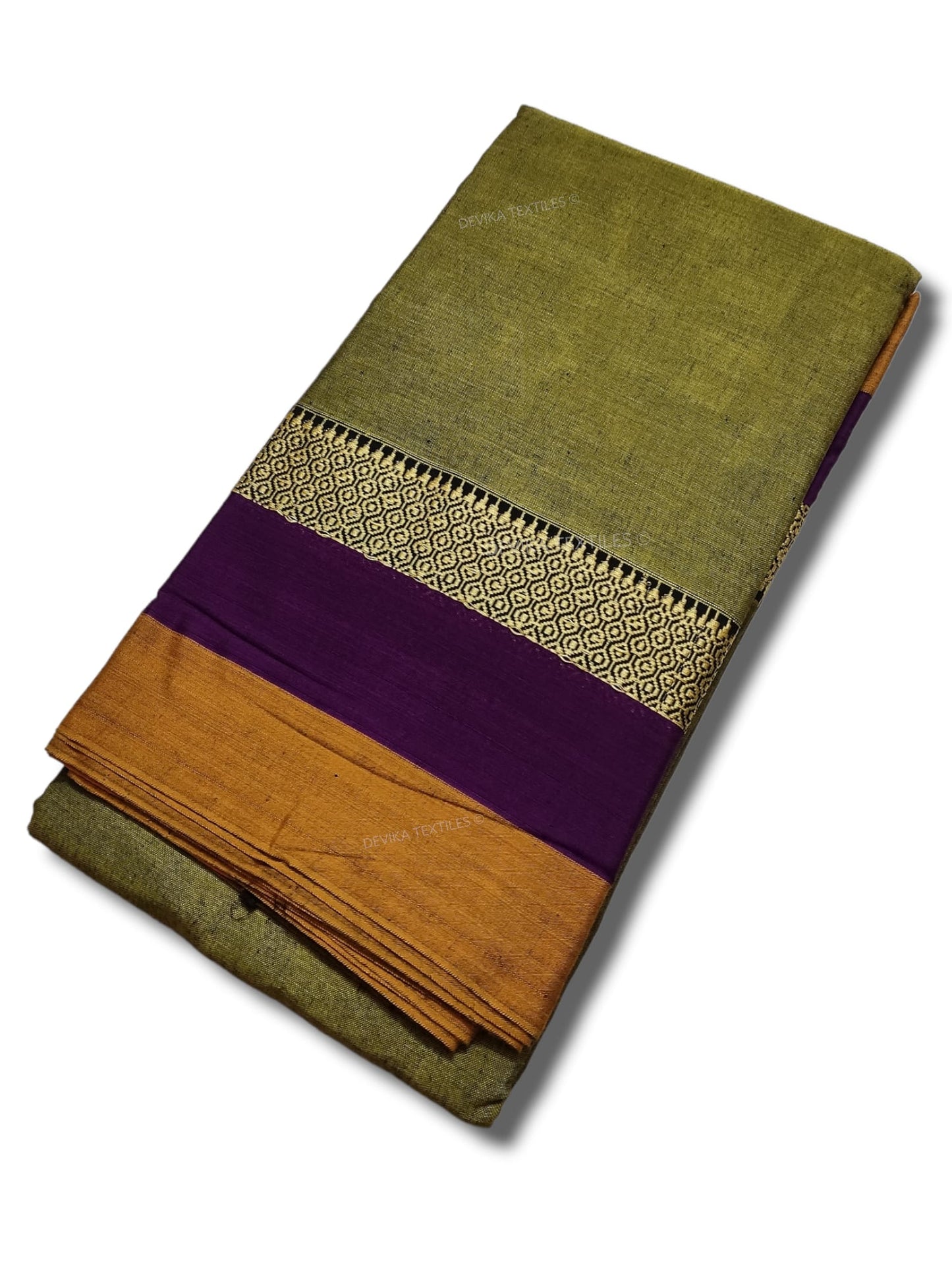Mehandi Avani Border Narayanpet Pure Handloom Cotton Sarees with Running blouse piece