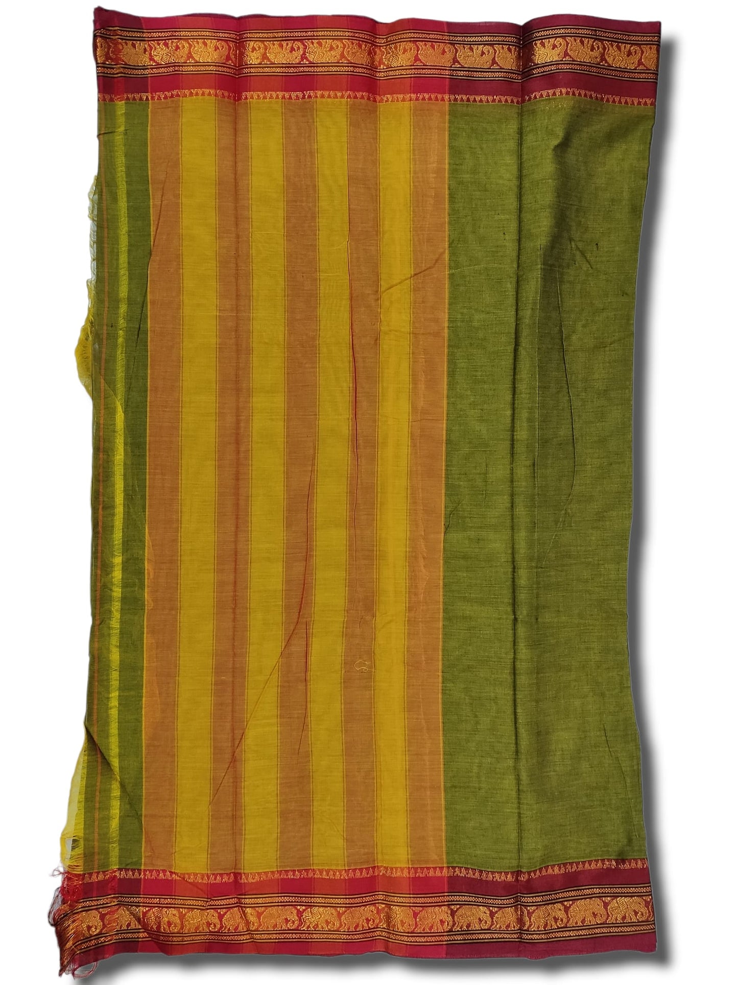 Mehandi Elephant Jari Border Narayanpet Pure Cotton saree with Running blouse (Mehandi)